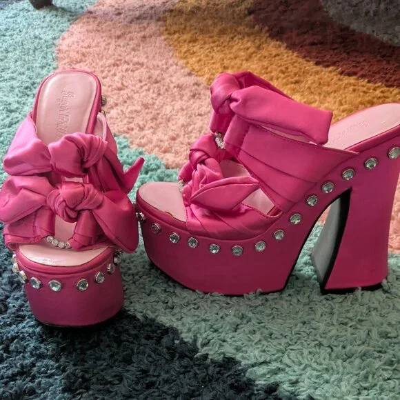Barbiecore Chunky Sandals Platform Heel Hot Pink Size 8 sugar thrillz - Picture 4 of 9